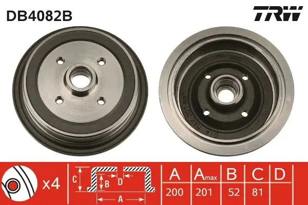 Handler.Part Brake drum TRW DB4082B 1