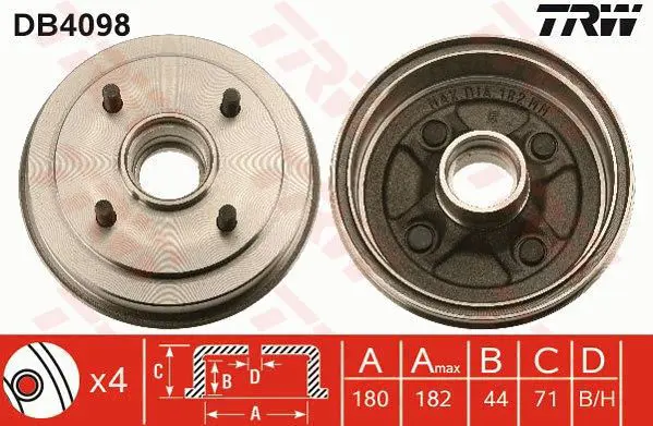 Handler.Part Brake drum TRW DB4098 1