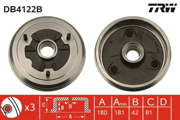 Handler.Part Brake drum TRW DB4122B 1