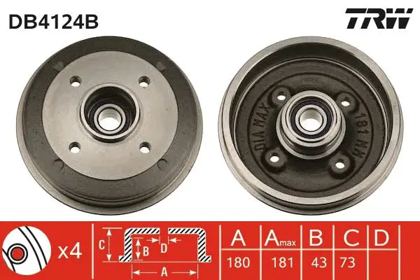 Handler.Part Brake drum TRW DB4124B 1