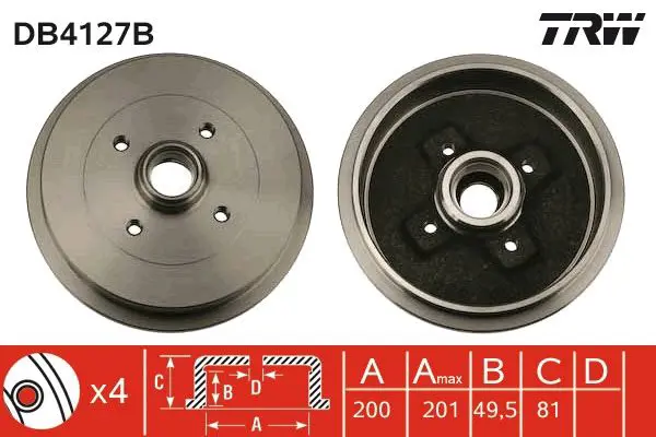 Handler.Part Brake drum TRW DB4127B 1