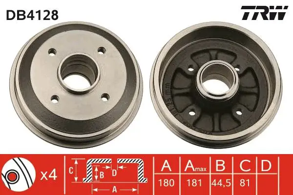 Handler.Part Brake drum TRW DB4128 1