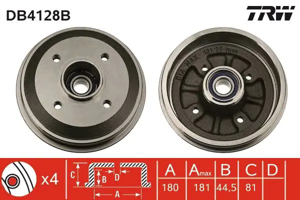 Handler.Part Brake drum TRW DB4128B 1