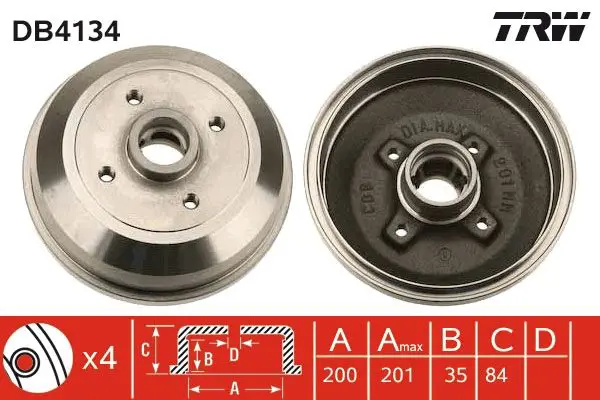 Handler.Part Brake drum TRW DB4134 1