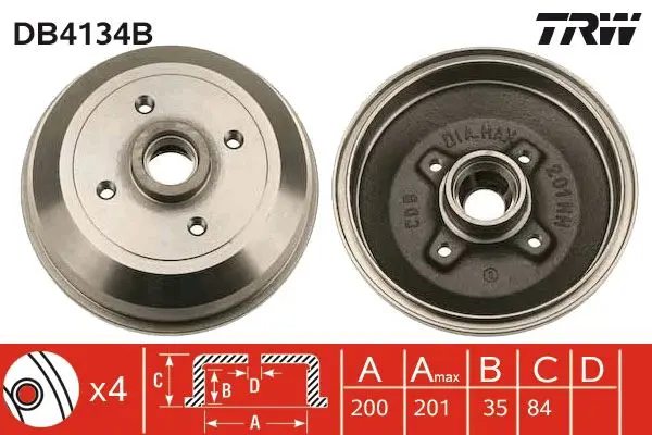 Handler.Part Brake drum TRW DB4134B 1