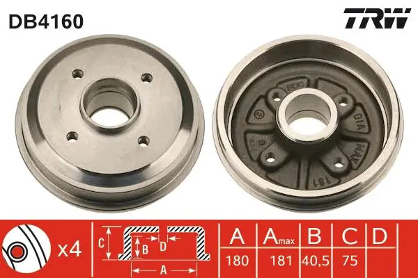 Handler.Part Brake drum TRW DB4160 1