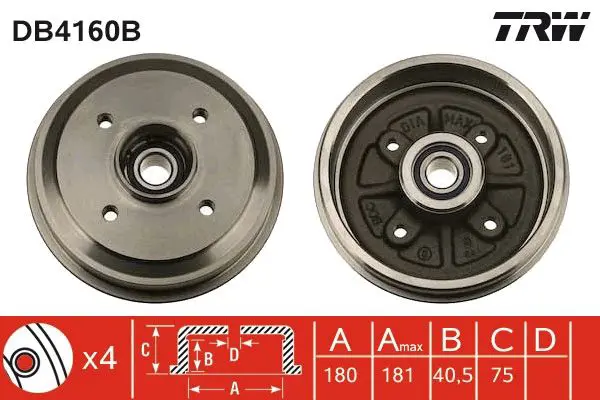 Handler.Part Brake drum TRW DB4160B 1