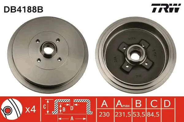 Handler.Part Brake drum TRW DB4188B 1