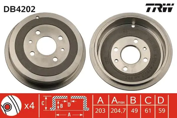 Handler.Part Brake drum TRW DB4202 1