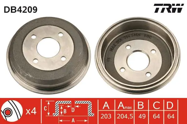 Handler.Part Brake drum TRW DB4209 1