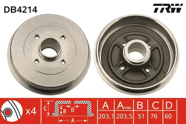 Handler.Part Brake drum TRW DB4214 1