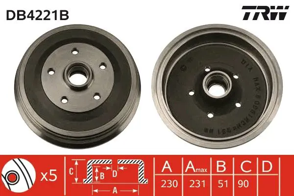 Handler.Part Brake drum TRW DB4221B 1