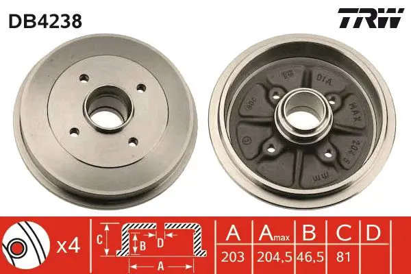 Handler.Part Brake drum TRW DB4238 1