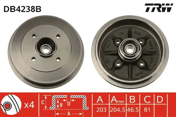 Handler.Part Brake drum TRW DB4238B 1