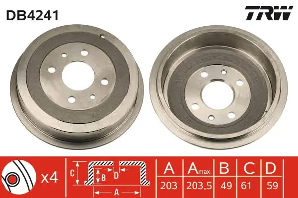 Handler.Part Brake drum TRW DB4241 1