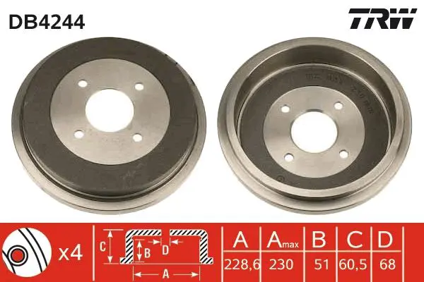 Handler.Part Brake drum TRW DB4244 1