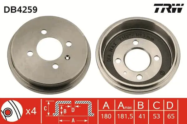 Handler.Part Brake drum TRW DB4259 1