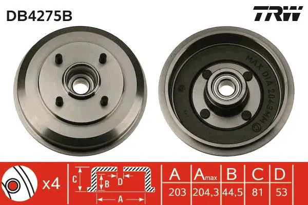 Handler.Part Brake drum TRW DB4275B 1