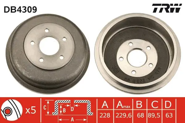 Handler.Part Brake drum TRW DB4309 1