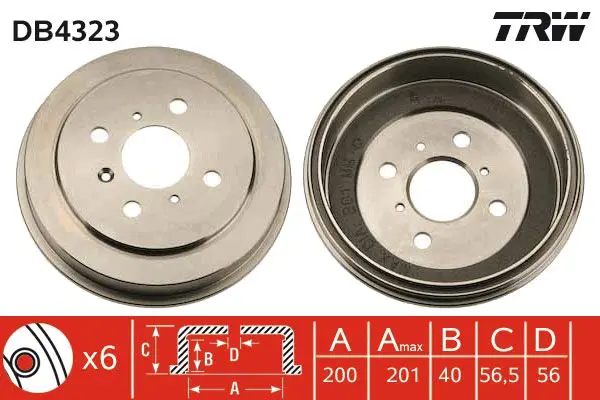 Handler.Part Brake drum TRW DB4323 1