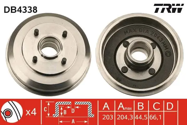 Handler.Part Brake drum TRW DB4338 1