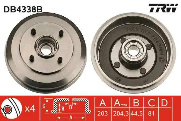 Handler.Part Brake drum TRW DB4338B 1