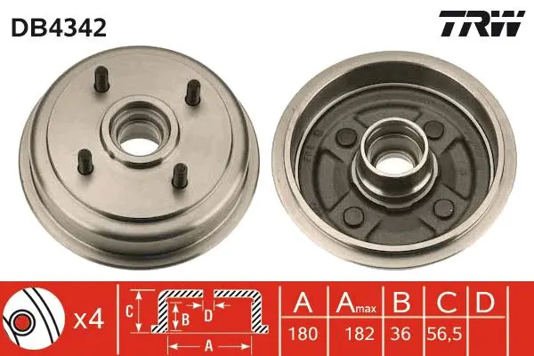 Handler.Part Brake drum TRW DB4342 1