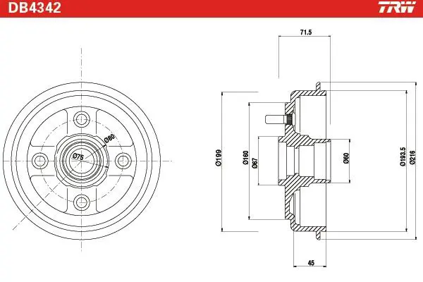 Handler.Part Brake drum TRW DB4342 2