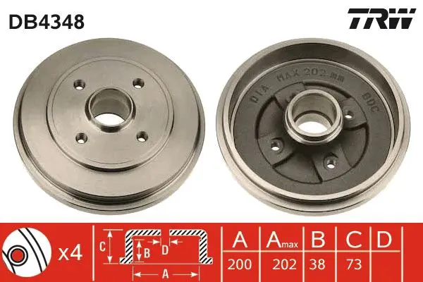 Handler.Part Brake drum TRW DB4348 1