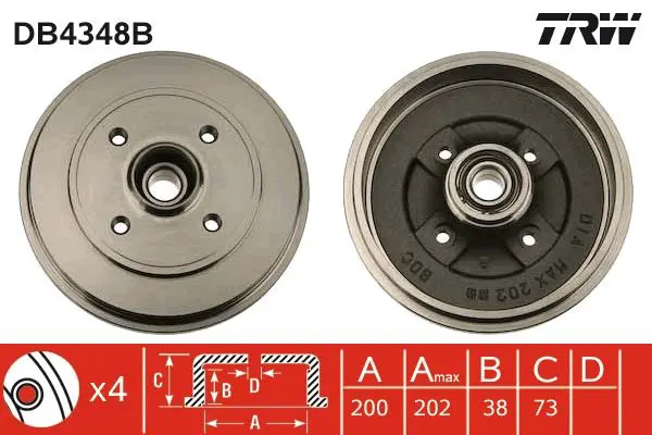 Handler.Part Brake drum TRW DB4348B 1