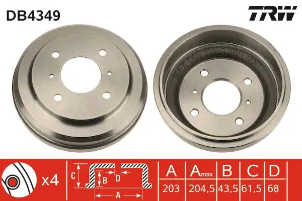 Handler.Part Brake drum TRW DB4349 1