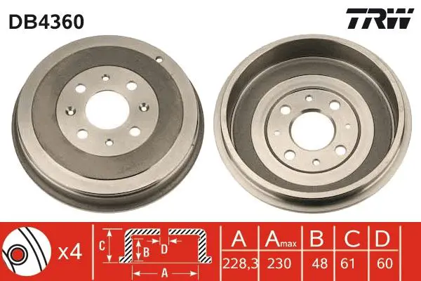 Handler.Part Brake drum TRW DB4360 1