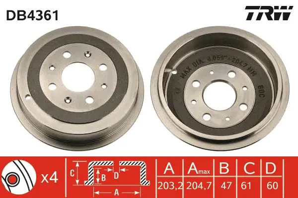 Handler.Part Brake drum TRW DB4361 1