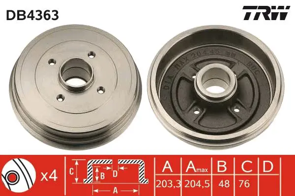 Handler.Part Brake drum TRW DB4363 1