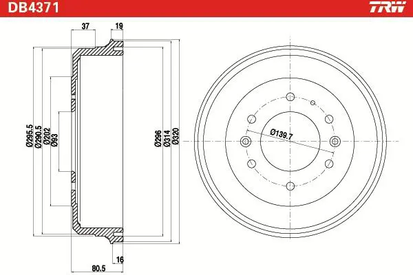 Handler.Part Brake drum TRW DB4371 2