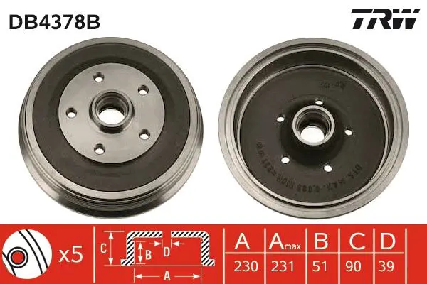 Handler.Part Brake drum TRW DB4378B 1