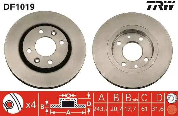 Handler.Part Brake disc TRW DF1019 1