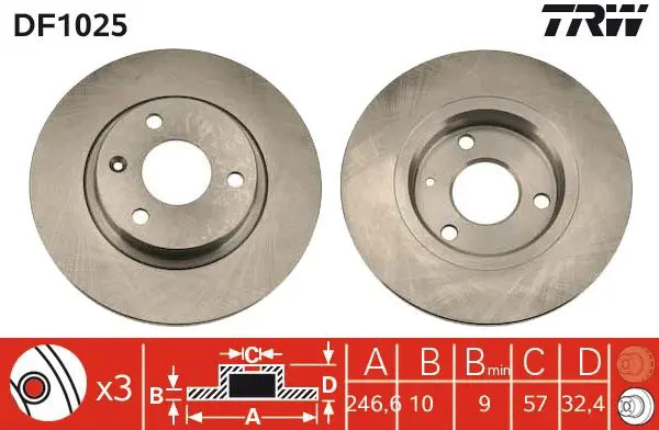 Handler.Part Brake disc TRW DF1025 1