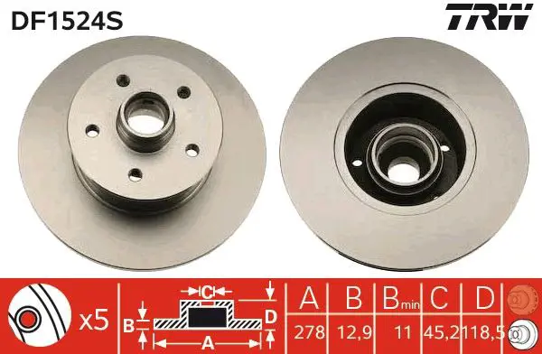 Handler.Part Brake disc TRW DF1524S 1