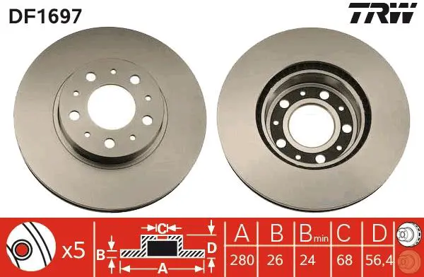 Handler.Part Brake disc TRW DF1697 1