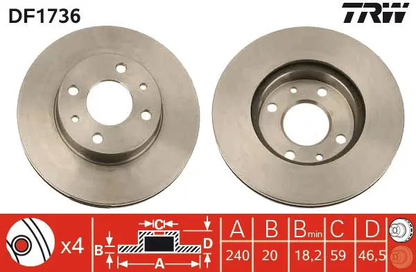 Handler.Part Brake disc TRW DF1736 1