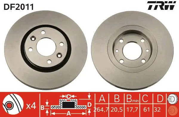 Handler.Part Brake disc TRW DF2011 1