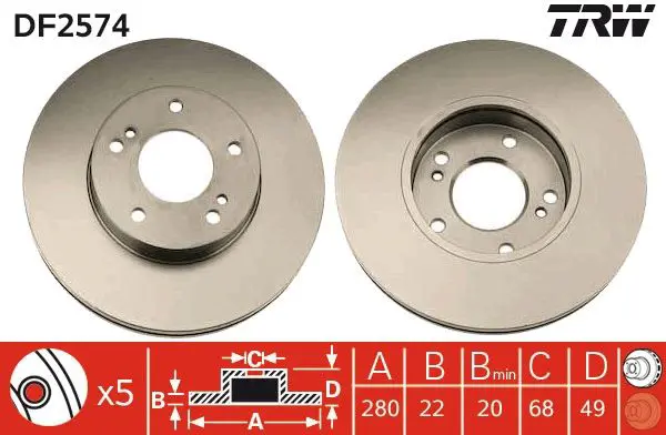 Handler.Part Brake disc TRW DF2574 1