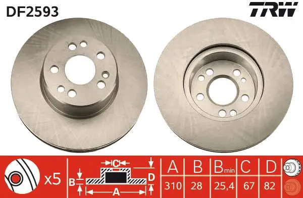 Handler.Part Brake disc TRW DF2593 1