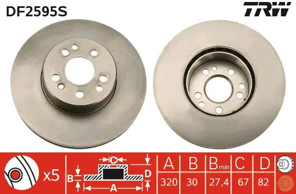 Handler.Part Brake disc TRW DF2595S 1