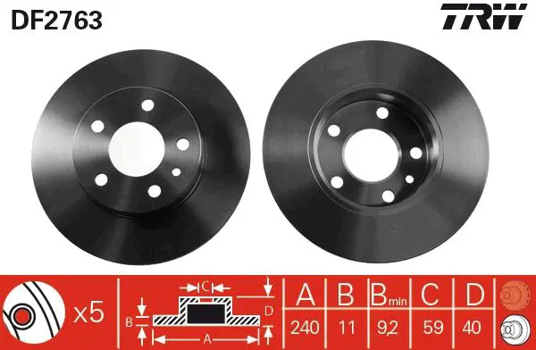 Handler.Part Brake disc TRW DF2763 1