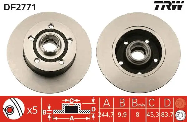 Handler.Part Brake disc TRW DF2771 1