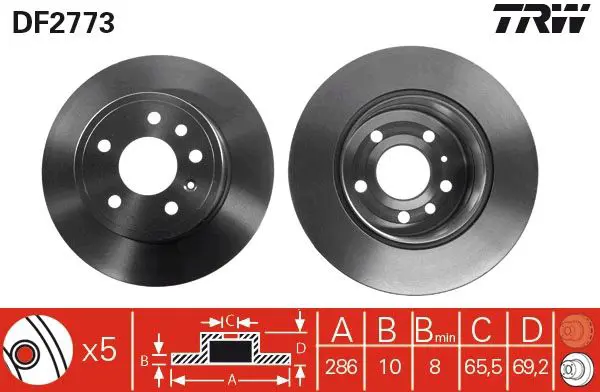 Handler.Part Brake disc TRW DF2773 1