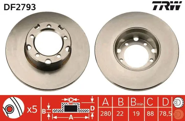 Handler.Part Brake disc TRW DF2793 1