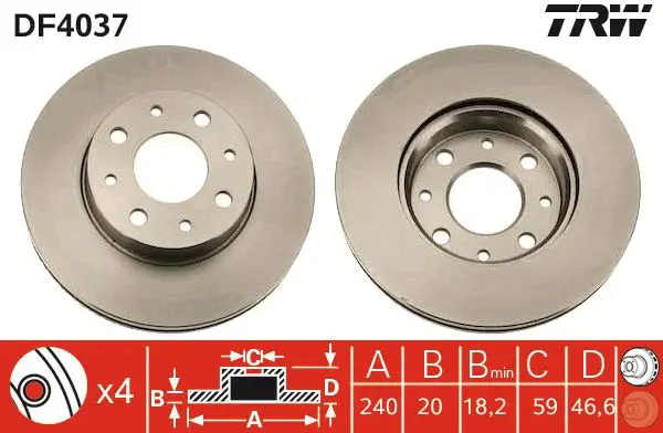 Handler.Part Brake disc TRW DF4037 1